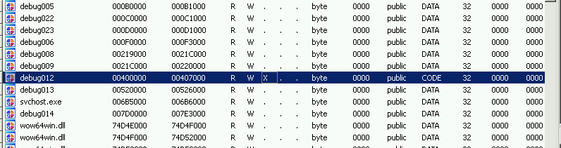 IDA Pro - RWX Segments in svchost.exe