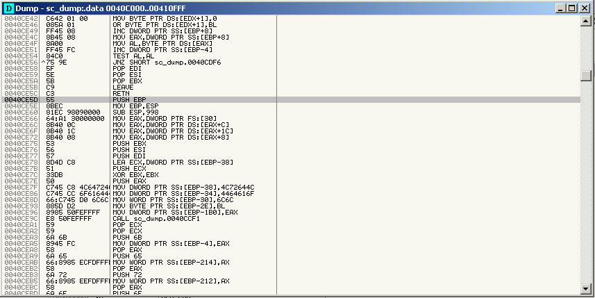 OllyDbg - Confirm Shellcode Entry Point